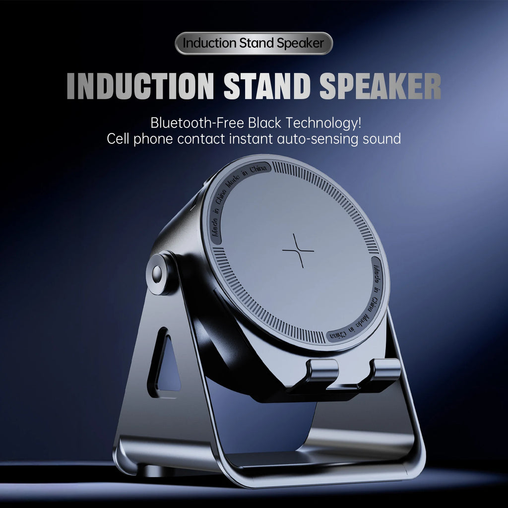 Wireless Induction Speaker,5in1 Bluetooth Speaker Phone Stand with RGB Light,360°Rotation Phone Holder Compatible iPhone Android