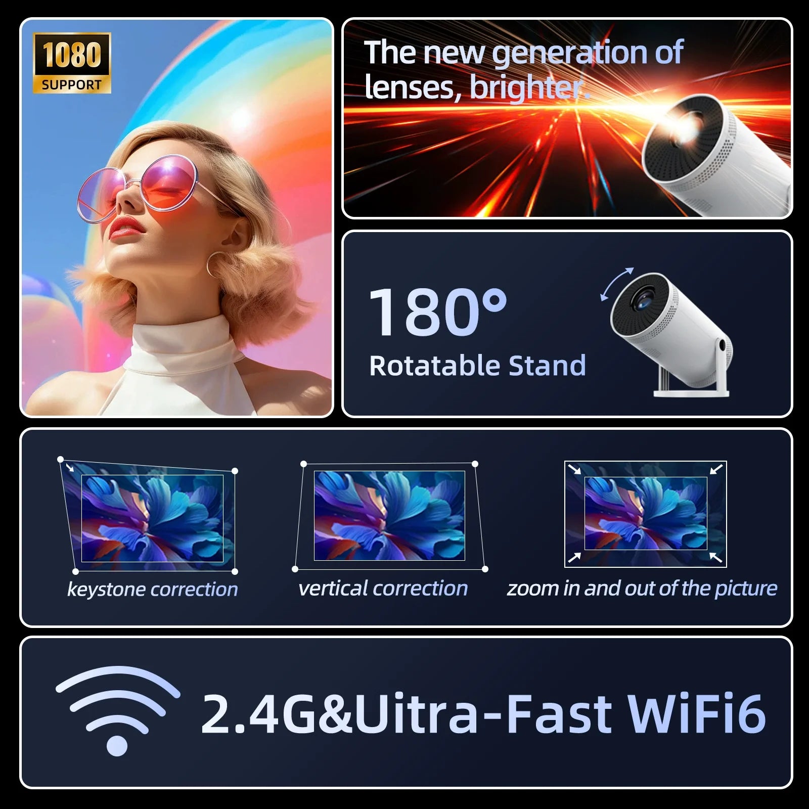 Clearance Sale- KaiAqua FY300 Mini Projector 4K 200ANSI BT5.0 720P Cinema Outdoor Portable Projetor  2000Lumens