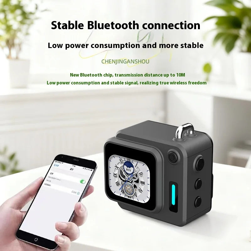 Mini Portable Zinc Alloy Speaker with Cool Quartz Light, Color Screen, Bluetooth, TF Card & APP Music Sync - Alarm, Calculator
