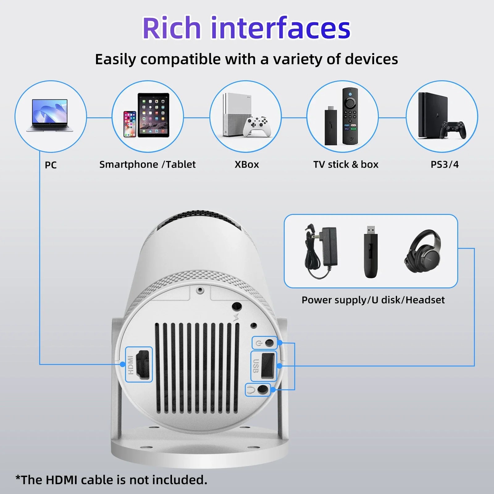 Clearance Sale- KaiAqua FY300 Mini Projector 4K 200ANSI BT5.0 720P Cinema Outdoor Portable Projetor  2000Lumens