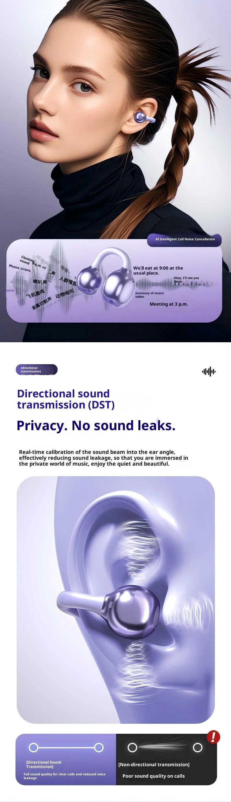 Original SONY Ear clip OWS Wireless Bluetooth Ear Clip Headphones sports Gaming Headset HIFI Surround Sound Earbuds With Mic