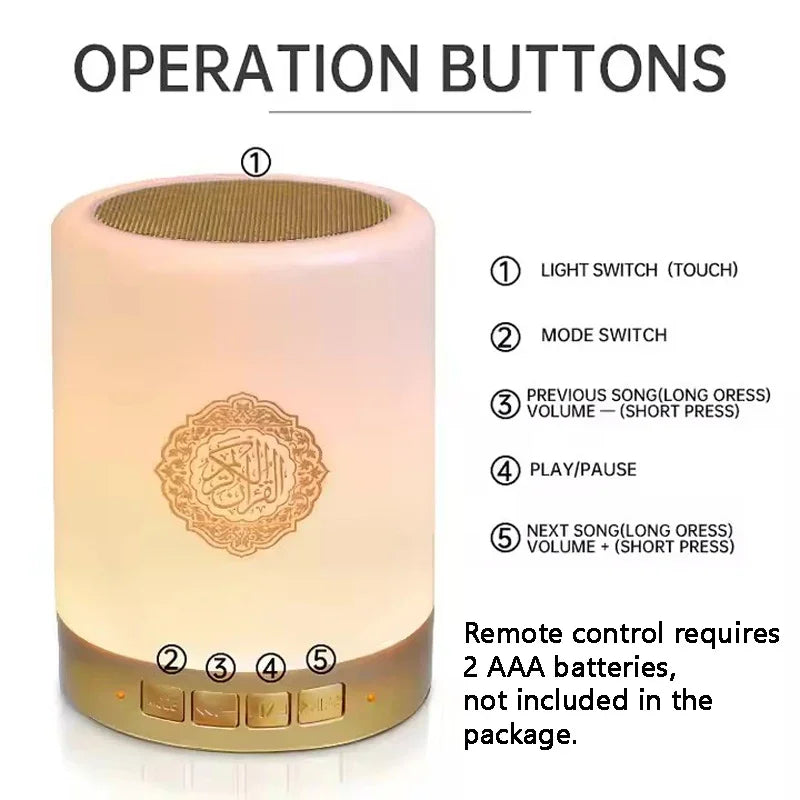 Bright Quran Azan Muslim Koran Bluetooth Speaker Portable Night Light Holy Lamp Sound Box Music Wireless Caixa De Som Bocina Mp3