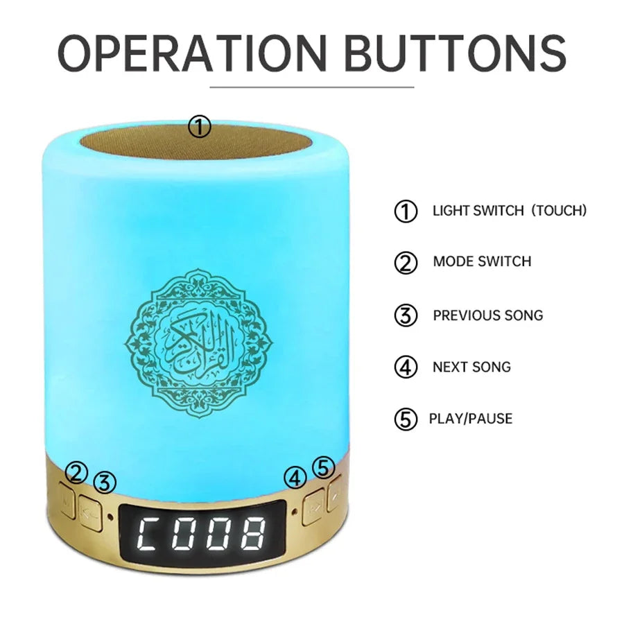 Bright Quran Azan Muslim Koran Bluetooth Speaker Portable Night Light Holy Lamp Sound Box Music Wireless Caixa De Som Bocina Mp3