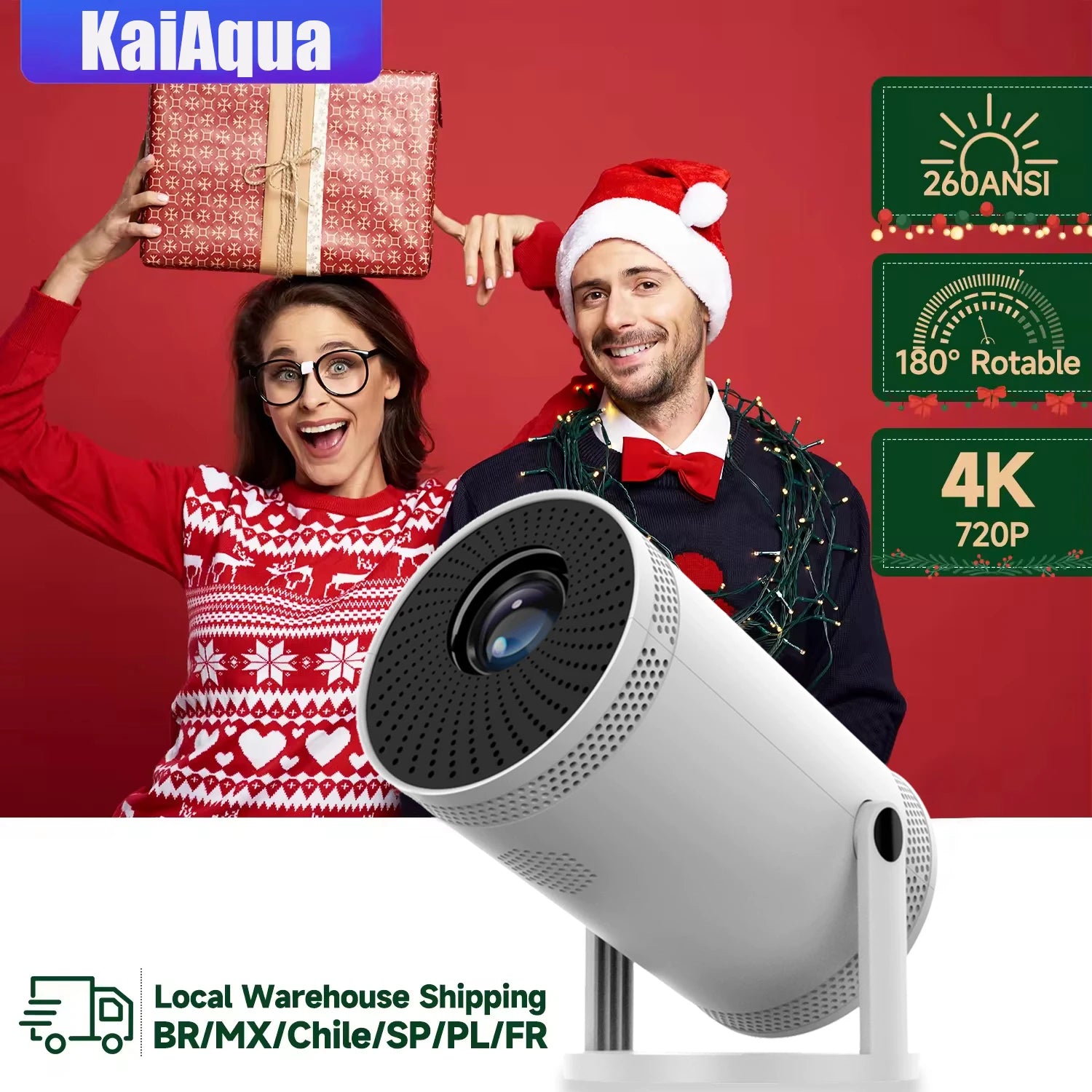 Clearance Sale- KaiAqua FY300 Mini Projector 4K 200ANSI BT5.0 720P Cinema Outdoor Portable Projetor  2000Lumens