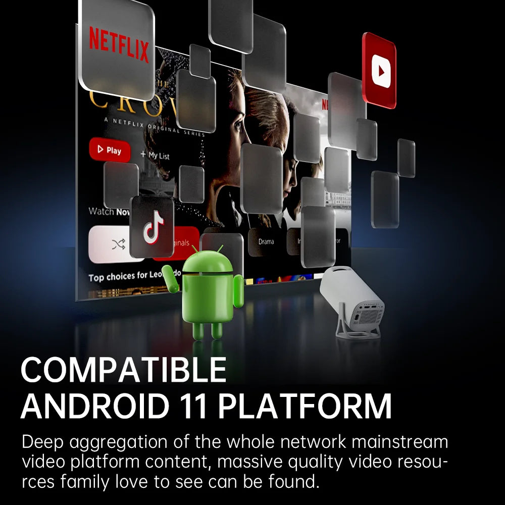 HONGTOP S40 Android 11 Mini Projector Support 4K 1080P 2.4G/5GWIFI BT5.0 Projector 1280*720P Home Cinema Portable Projector