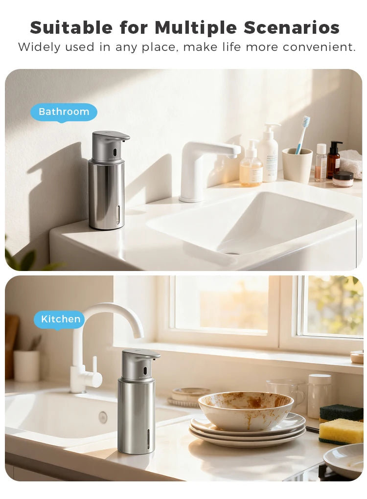 480ml Kitchen Soap Dispenser Automatic Sensor Hand Sanitizer Machine Intelligent Electric Body Wash Soap Dispenser 304 Stainless Steel