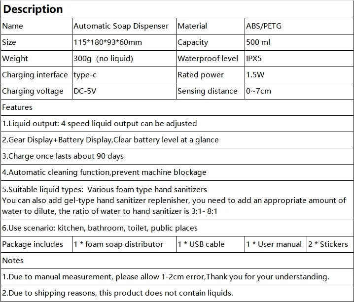 Induction Hand Sanitizer, Automatic Soap Liquid Dispenser, Foam Hand Washing Machine, 400ml Liquid Rechargeable Bathroom Hand Sanitizer