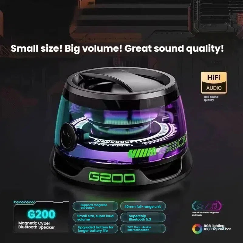 Portable Bluetooth Speaker HECATE G200 RGB Lighting Magnetic Speaker BT5.3 Mini Sound Box 7 Hours Playback Phone Holder