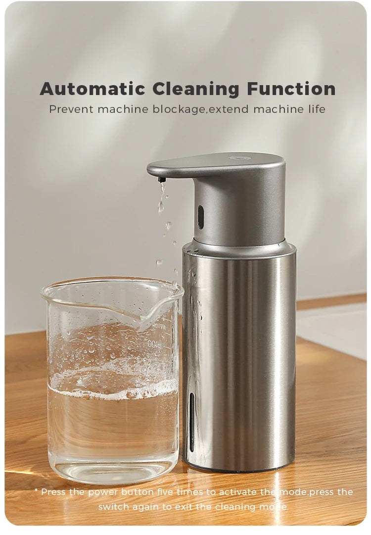 480ml Kitchen Soap Dispenser Automatic Sensor Hand Sanitizer Machine Intelligent Electric Body Wash Soap Dispenser 304 Stainless Steel