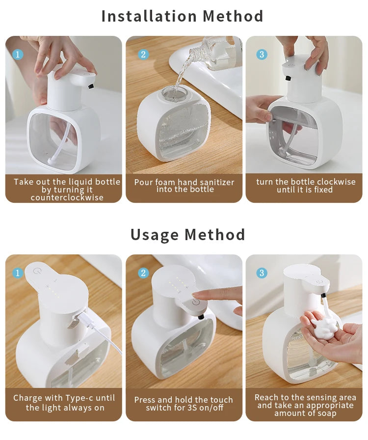 Induction Hand Sanitizer, Automatic Soap Liquid Dispenser, Foam Hand Washing Machine, 400ml Liquid Rechargeable Bathroom Hand Sanitizer