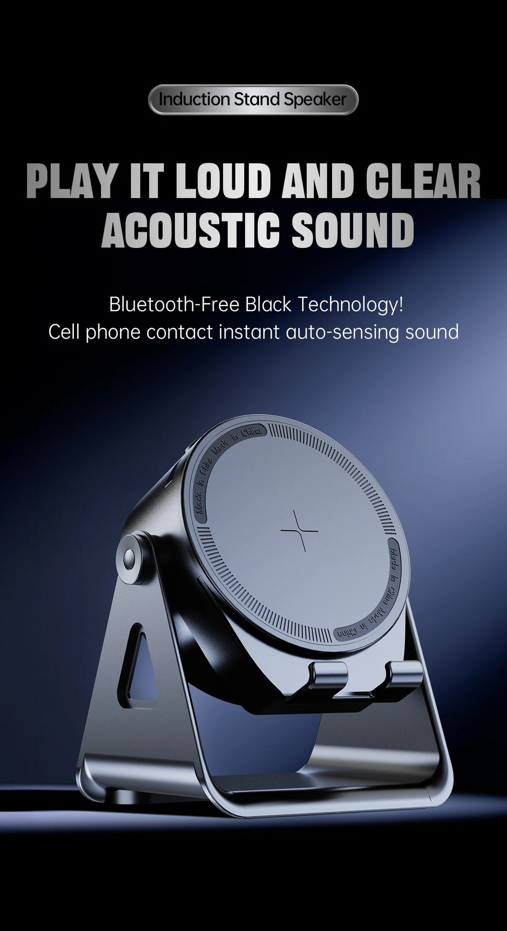 Wireless Induction Speaker,5in1 Bluetooth Speaker Phone Stand with RGB Light,360°Rotation Phone Holder Compatible iPhone Android