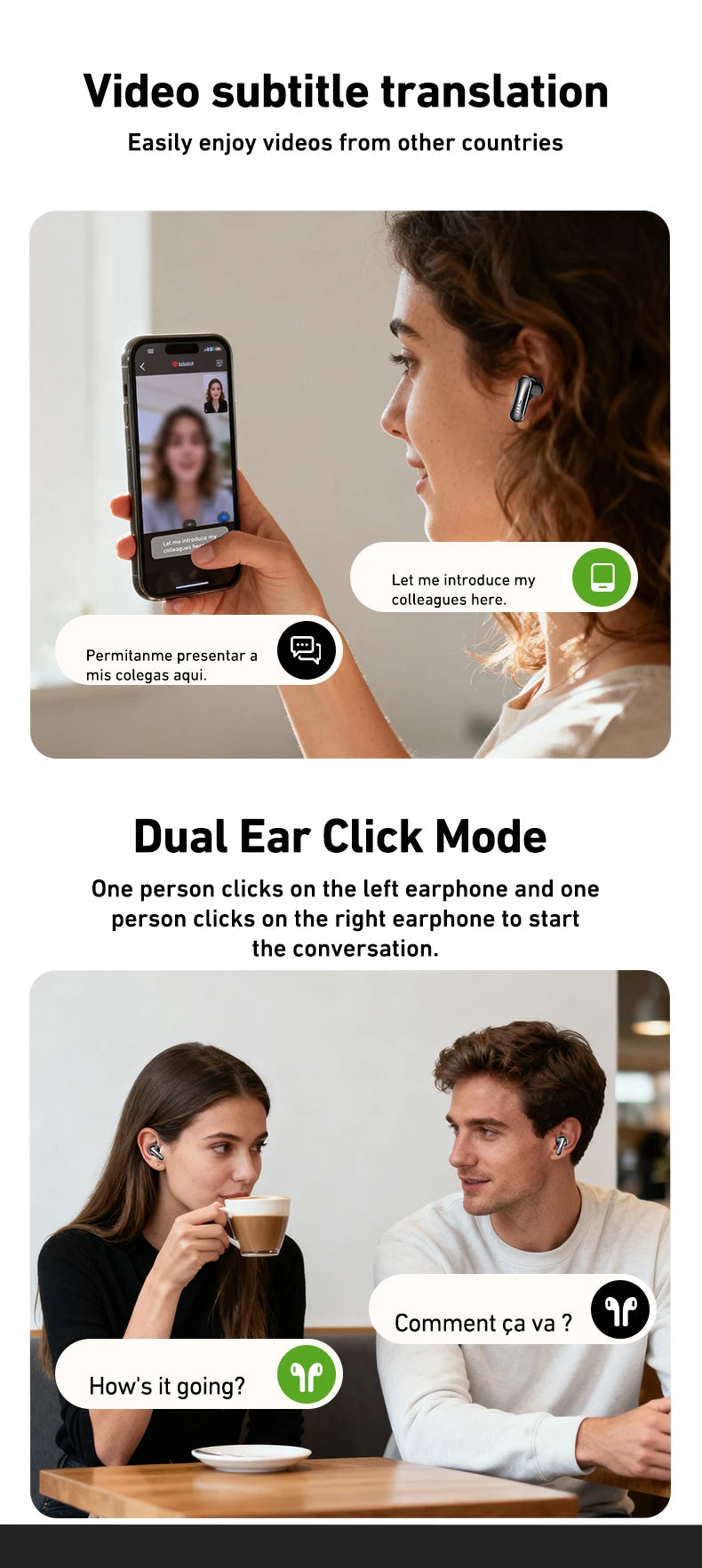 【HTC NE48】Earphones Bluetooth V6.0 TWS in-Ear Wireless Headphones AI Translator Earbud HD LED Screen Noise Reduction Calling