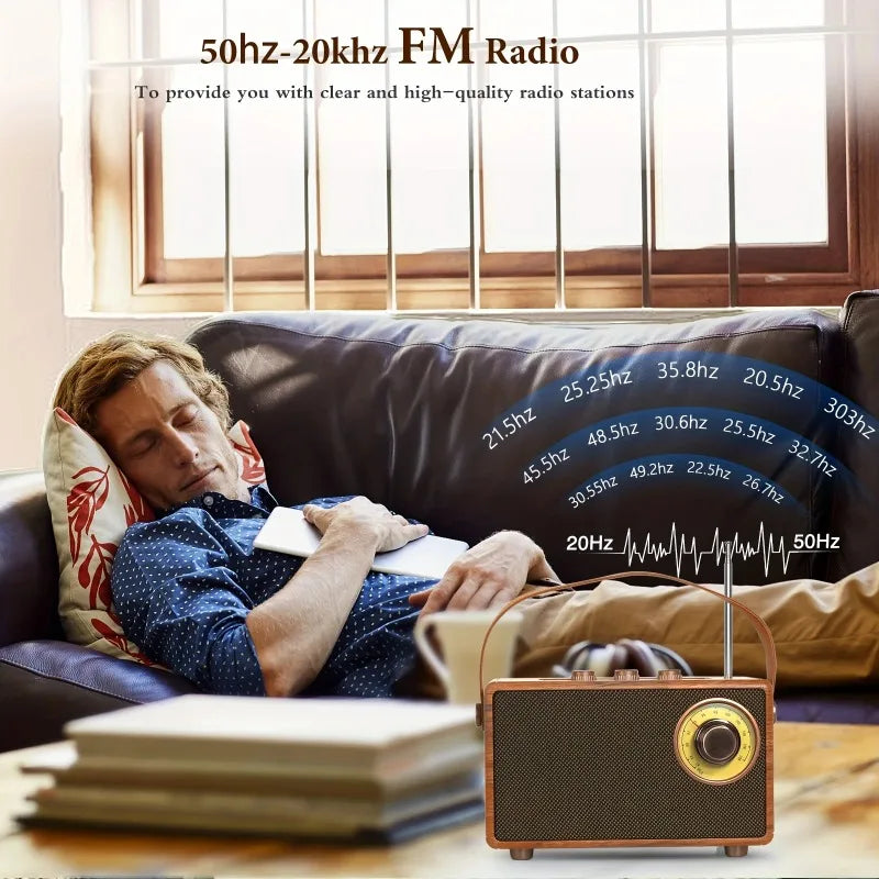 Vintage Wireless Speaker - Bluetooth/FM Radio with Deep Bass, Portable for Bedroom/Office, Supports TF Cards & AUX Cable speaker