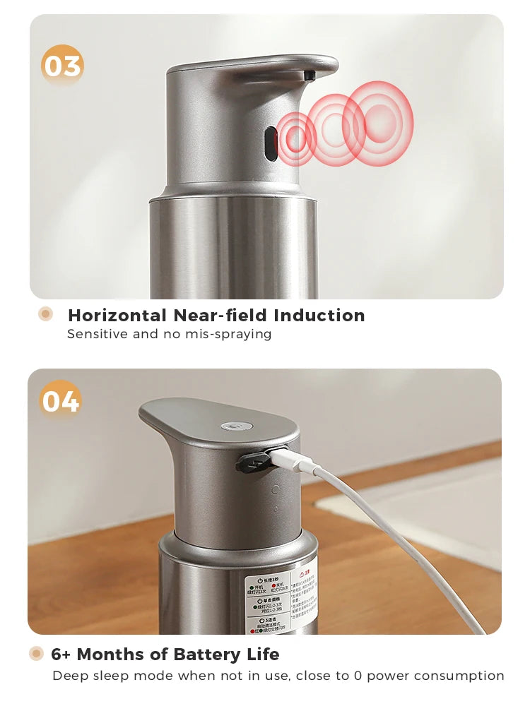 480ml Kitchen Soap Dispenser Automatic Sensor Hand Sanitizer Machine Intelligent Electric Body Wash Soap Dispenser 304 Stainless Steel