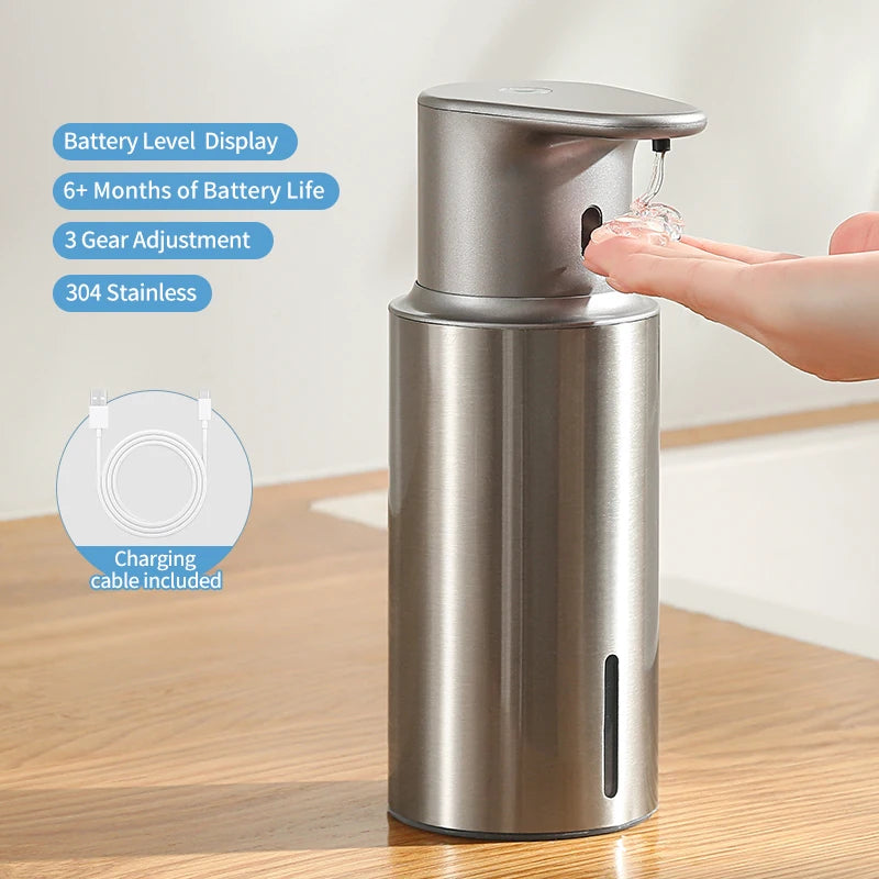 480ml Kitchen Soap Dispenser Automatic Sensor Hand Sanitizer Machine Intelligent Electric Body Wash Soap Dispenser 304 Stainless Steel