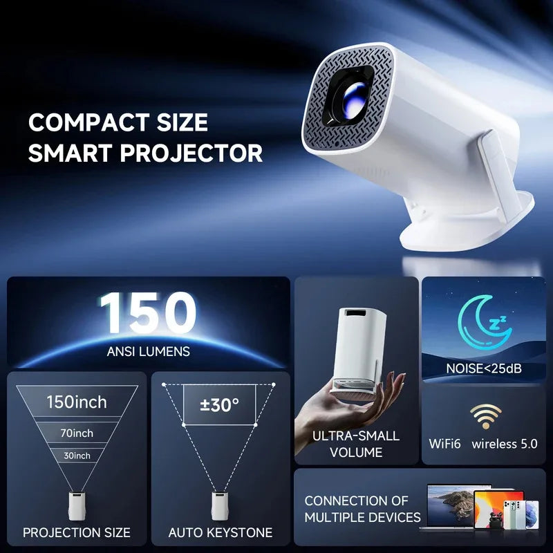 P30 Pro Portable Projector Android 14 Smart Mini Projector WiFi6 BT5.0 Home Theater Outdoor Portable 4K HD Projector 1280*720P