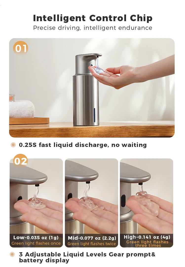 480ml Kitchen Soap Dispenser Automatic Sensor Hand Sanitizer Machine Intelligent Electric Body Wash Soap Dispenser 304 Stainless Steel
