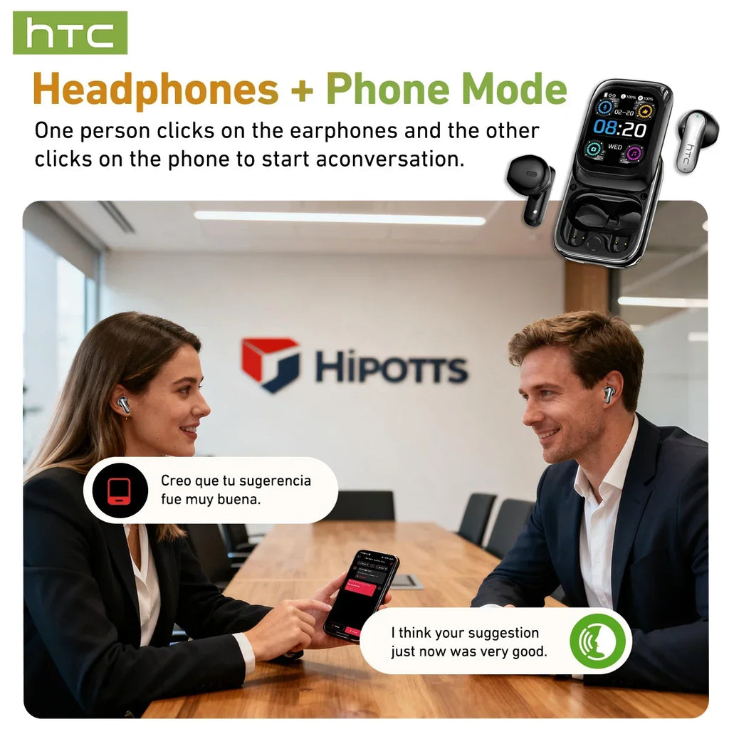 【HTC NE48】Earphones Bluetooth V6.0 TWS in-Ear Wireless Headphones AI Translator Earbud HD LED Screen Noise Reduction Calling