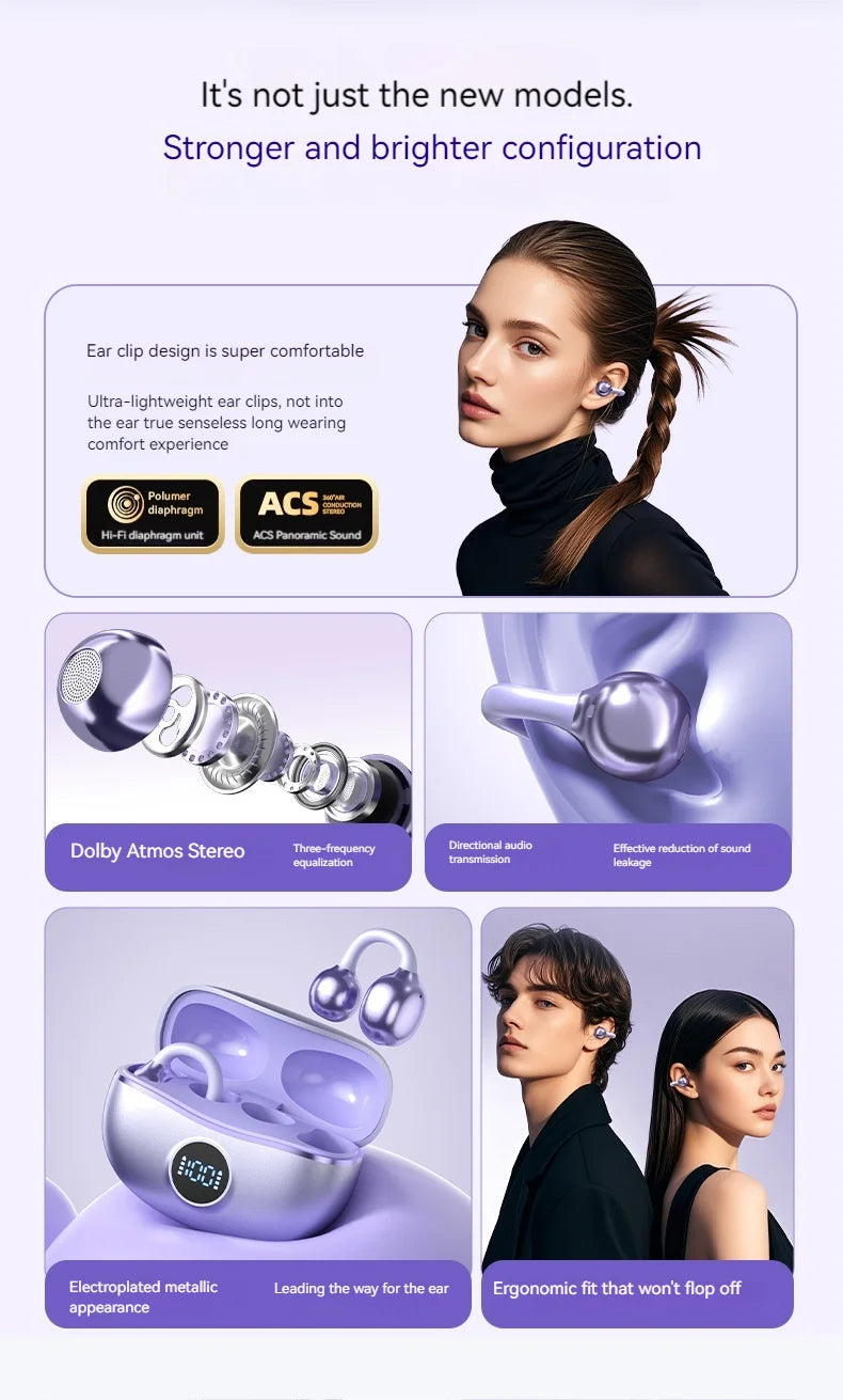 Original SONY Ear clip OWS Wireless Bluetooth Ear Clip Headphones sports Gaming Headset HIFI Surround Sound Earbuds With Mic