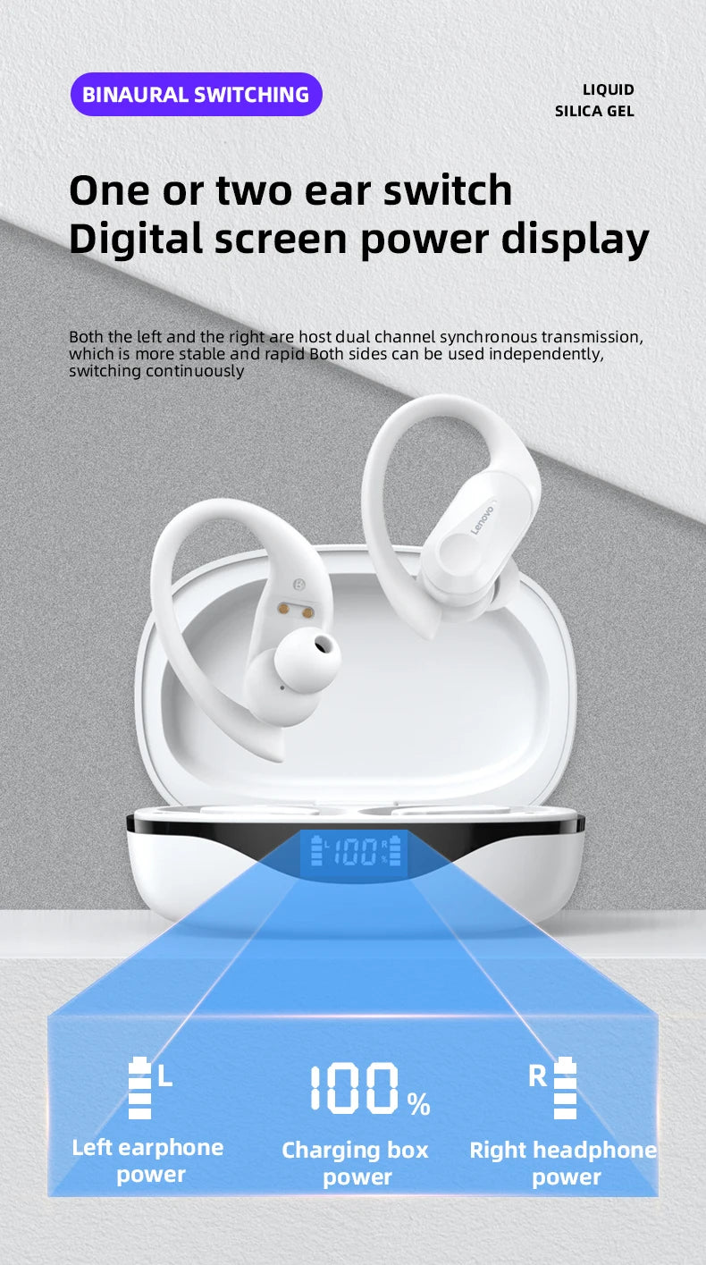 3/5/10PCS Original Lenovo LP75 TWS Sports Headphones Wireless Bluetooth 5.3 EarHook Noise Reduction Gaming Earphone Wholesale