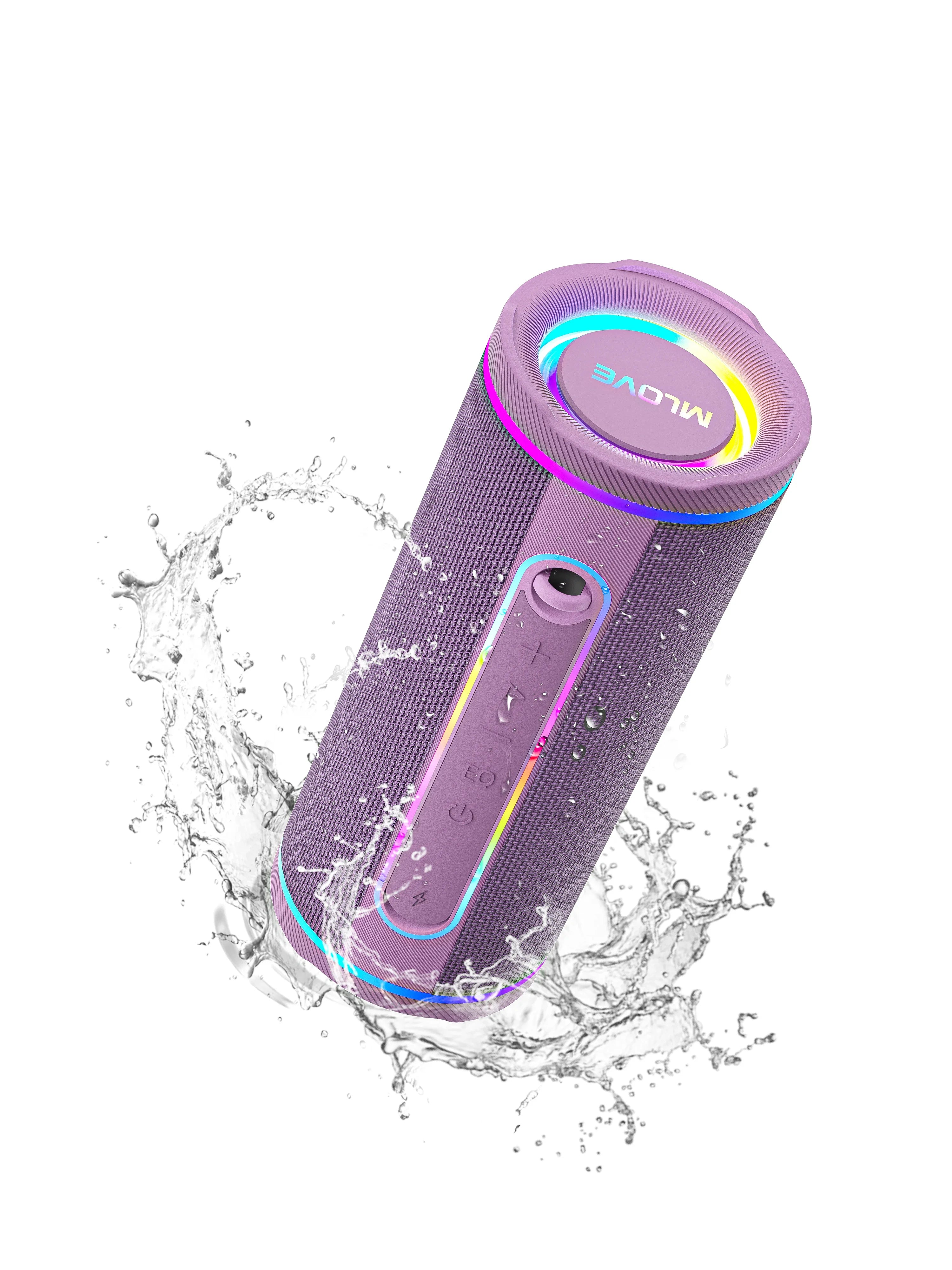 MLOVE E80 Bluetooth Speaker, Bluetooth 5.4, Dual Speakers, RGB Lights, IPX7 Waterproof, TWS Connectivity