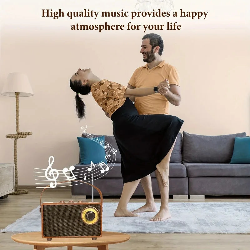 Vintage Wireless Speaker - Bluetooth/FM Radio with Deep Bass, Portable for Bedroom/Office, Supports TF Cards & AUX Cable speaker