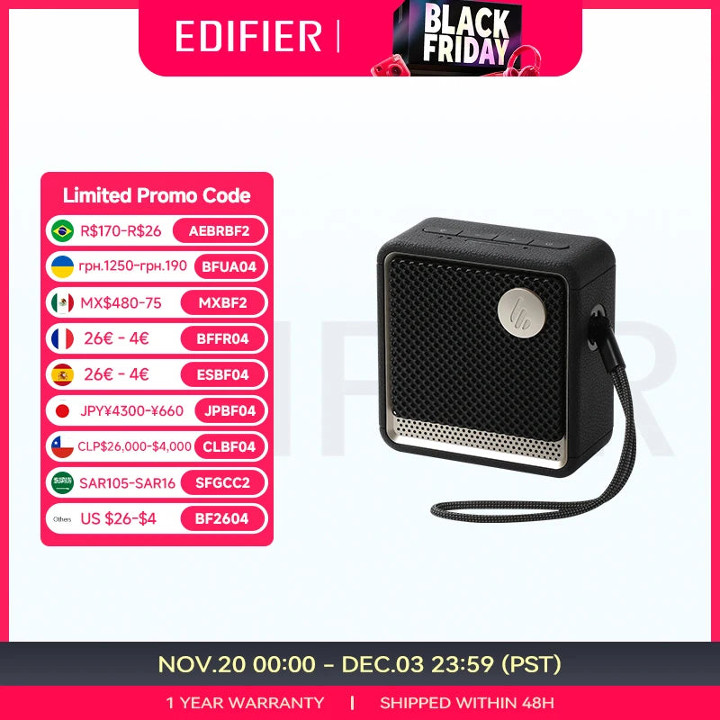 Edifier ES20 Portable Bluetooth Speaker Wireless Speaker IP67 Waterproof Light Effects Outdoor Speakers Deep Bass with Mic